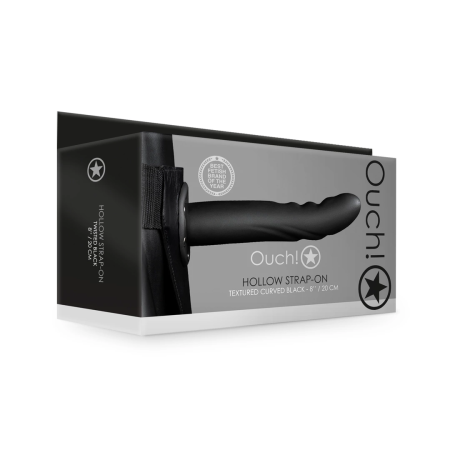 Ouch! Textured Curved Hollow Strap-On Adjustable 20 cm Black