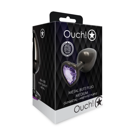 Ouch! Aluminum Intimate Plug Medium - Heart-Shaped Jewel Base