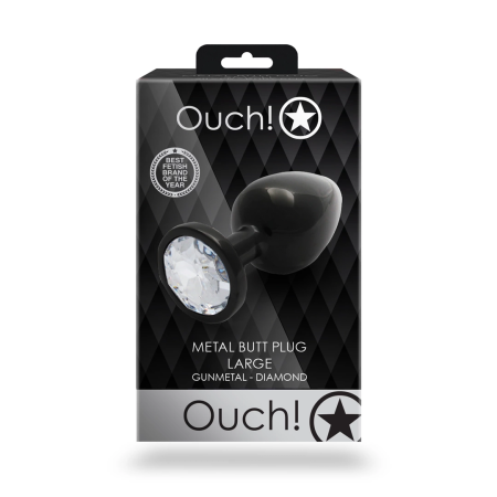 Ouch! Large Aluminium Intimate Plug with Round Gem Base, Silver Finish