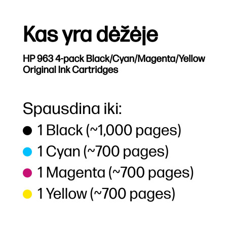 HP 963 4-vnt. Originalių Juodų/Cian/Magenta/Geltonų Rašalo Kasetės