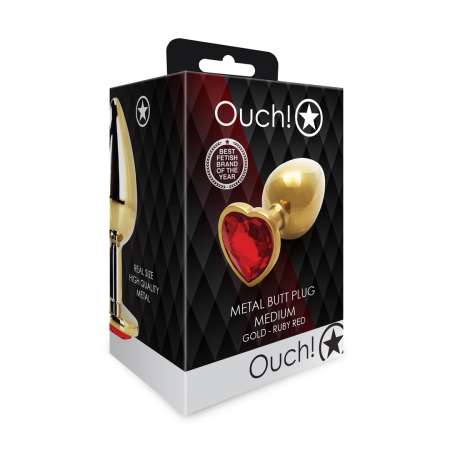 Ouch! Heart Gem Metal Plug Medium - Jewel Base, Smooth Aluminum
