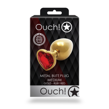 Ouch! Heart Gem Metal Plug Medium - Jewel Base, Smooth Aluminum