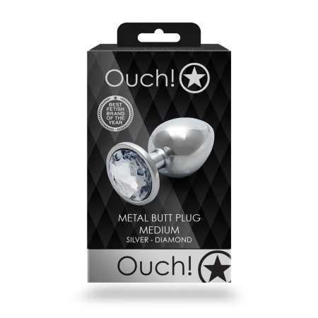 Ouch! Aluminum Intimate Plug Medium with Round Gem Base - Silver