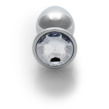 Ouch! Aluminum Intimate Plug Medium with Round Gem Base - Silver