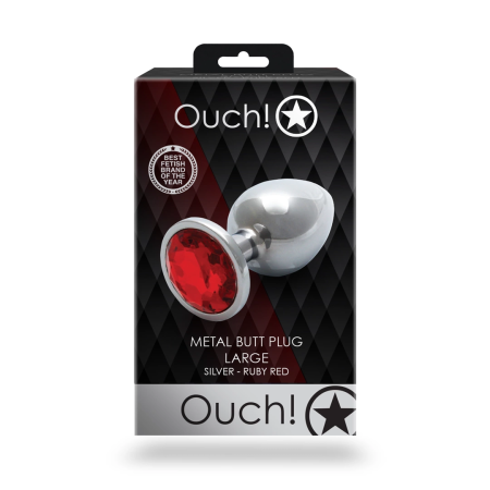 Ouch! Aluminum Intimate Plug Large with Round Gem Base - Silver