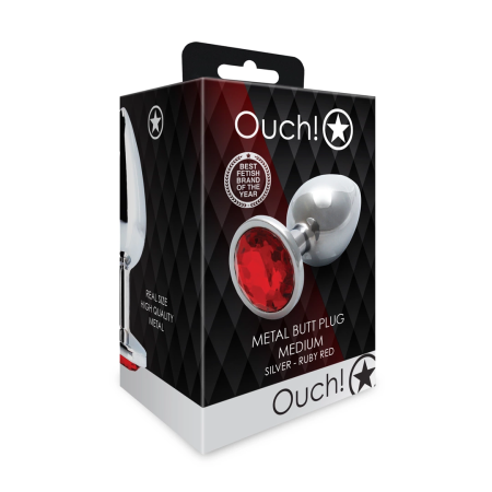 Ouch! Aluminum Intimate Gem Plug Medium - Silver & Crystal Accent