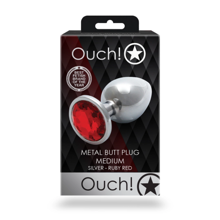 Ouch! Aluminum Intimate Gem Plug Medium - Silver & Crystal Accent