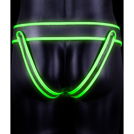 Ouch! Glow in the Dark Striped Jockstrap S/M - Fluorescent Green Accent