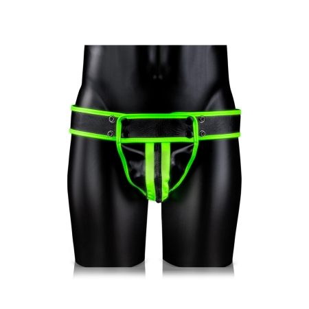Ouch! Glow in the Dark Striped Jockstrap S/M - Fluorescent Green Accent