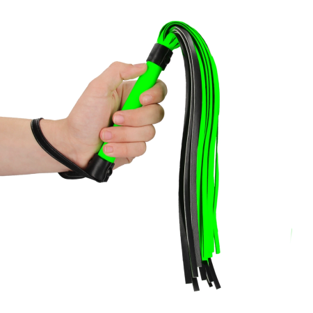 Ouch! Glow in the Dark Flogger - Neon Green, Luminous Straps