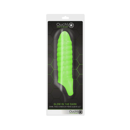 Ouch! Swirl Thick Stretchy Intimate Sheath Glow in the Dark, Green