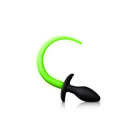 Ouch! Puppy Tail Plug Glow-in-the-Dark Silicone Medium Green