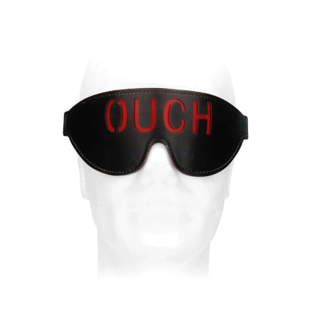 OUCH Bonded Leather Eye Mask - Red Lettering, Adjustable Strap