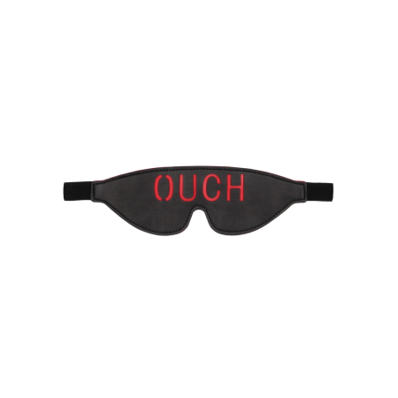 OUCH Bonded Leather Eye Mask - Red Lettering, Adjustable Strap