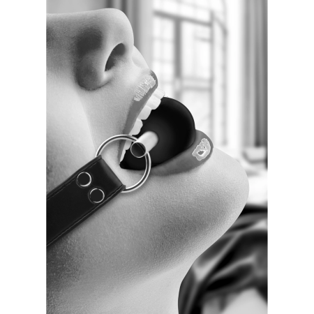 Ouch! Solid Ball Gag Adjustable Leather Strap Black Universal Fit
