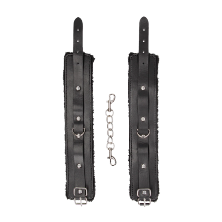 OUCH! Plush Bonded Leather Adjustable Ankle Cuffs with Soft Lining Black