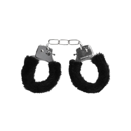 Pipedream Beginner Furry Handcuffs Soft Lined Adjustable Silver-Black