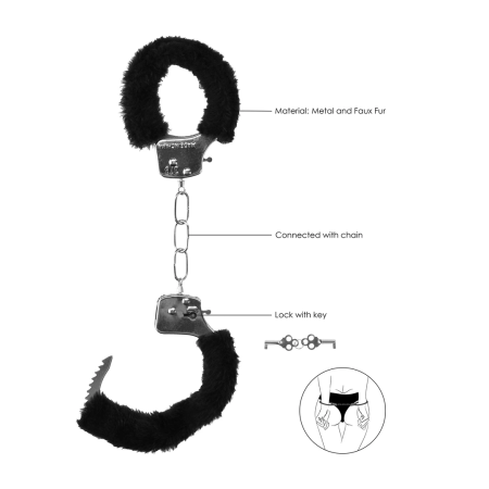 Pipedream Beginner Furry Handcuffs Soft Lined Adjustable Silver-Black