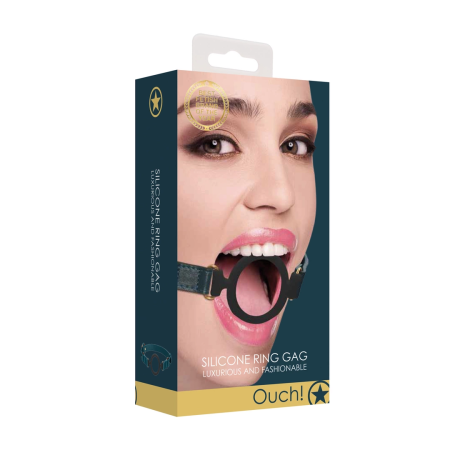 Ouch Halo Silicone Open Ring Gag - Elegant Black & Gold Design