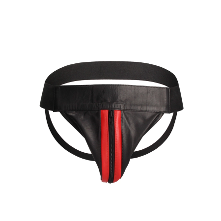 Svenjoyment Plain Front Zip Leather Jockstrap Black L/XL