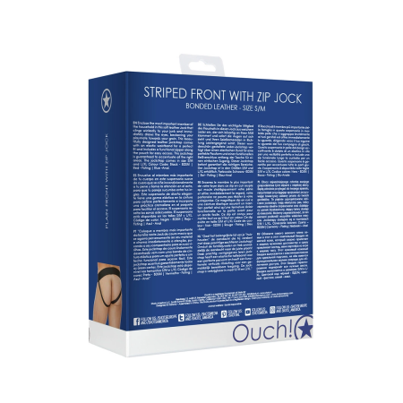 Ouch! Plain Front Leather Jockstrap with Zipper S/M Black