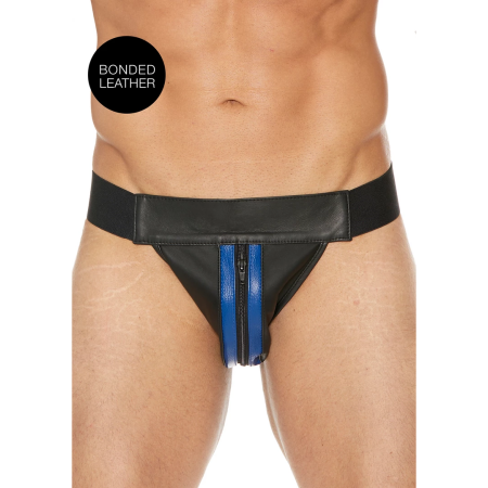 Mister B Leather Front Zip Jockstrap Black L/XL - Adjustable Waistband