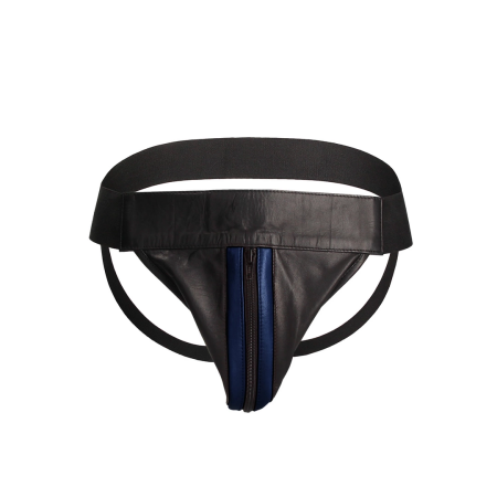 Mister B Leather Front Zip Jockstrap Black L/XL - Adjustable Waistband
