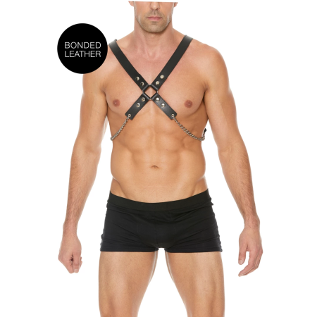 Kiotos Men’s Adjustable Leather & Steel Chain Chest Harness Black