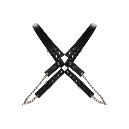 Kiotos Men’s Adjustable Leather & Steel Chain Chest Harness Black