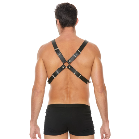 Kiotos Men’s Adjustable Leather & Steel Chain Chest Harness Black