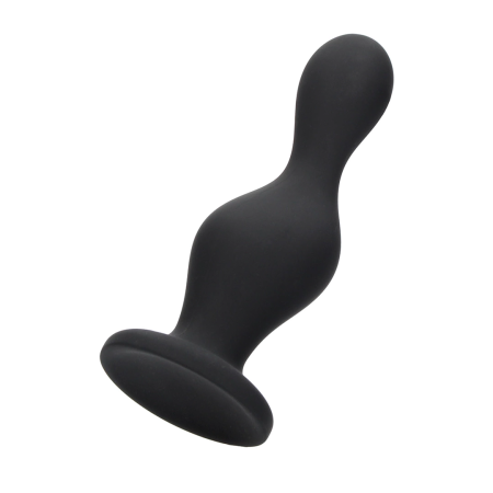 Wave Silicone Anal Plug with Tapered Tip and Suction Base Black