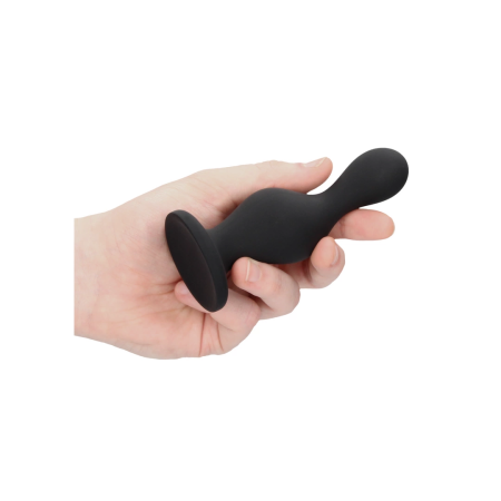 Wave Silicone Anal Plug with Tapered Tip and Suction Base Black