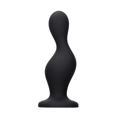 Wave Silicone Anal Plug with Tapered Tip and Suction Base Black