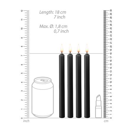Ouch! Large Black Sensation Wax Candles Set - 4 Pieces, Body Art Accessory