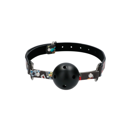 Ouch! Breathable Adjustable Ball Gag with Leather Straps Black