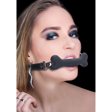OUCH! Silicone Bone-Shaped Gag Adjustable Black Restraint System
