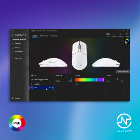 HyperX Pulsefire Haste 2 Core žaidimų pelė (balta / žalia / violetinė)