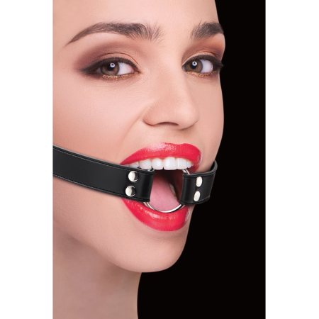 Ouch! Adjustable Leather Ring Gag - Universal Fit, Black