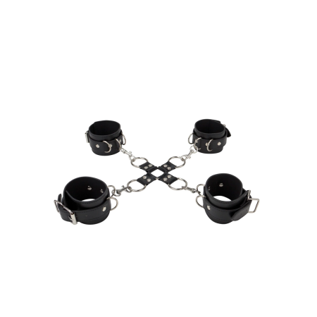 Ouch! Adjustable Leather Hand and Leg Cuffs with Soft Lining Black