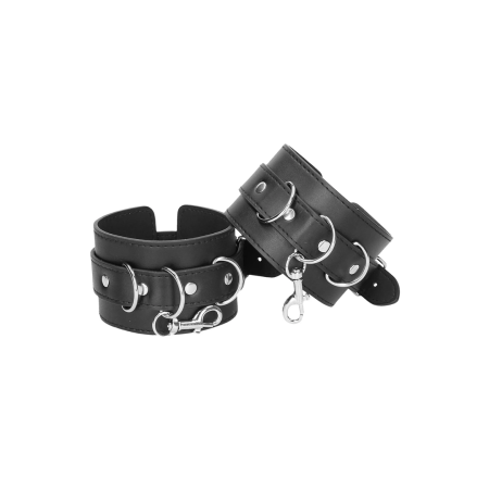 Ouch! Adjustable Leather Hand and Leg Cuffs with Soft Lining Black