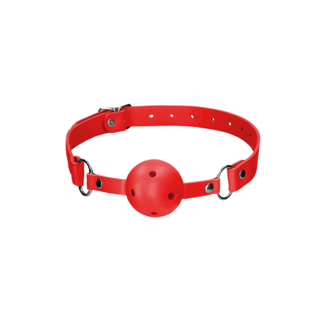 Ouch! Breathable Ball Gag Adjustable Leather Strap Black Universal Fit