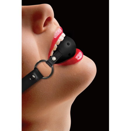Ouch! Adjustable Leather Breathable Ball Gag Black Universal Fit