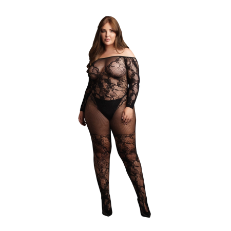 OSX Bodystocking Off-Shoulder Long Sleeves Black Plus Size Lingerie