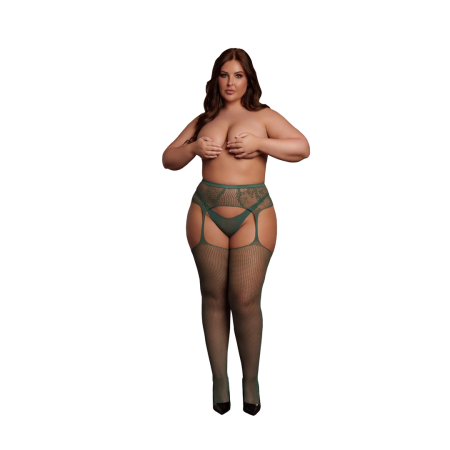 Leg Avenue Fishnet & Lace Garterbelt Stockings Queen Size XL-4XL Black