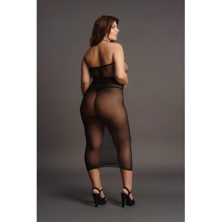 SoftLine High Neck Long Dress XXL-5XL Fishnet Black Contrasts