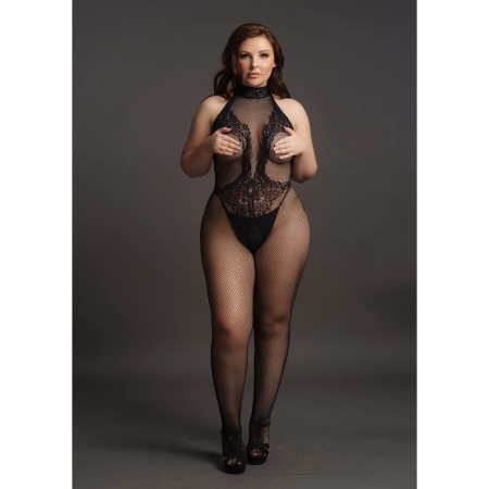 Leg Avenue Plus Size Bodystocking Lace & Fishnet, Halter Neck, XL-4XL