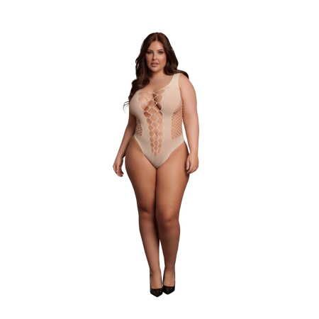Obsessive V-Neck Intimate Bodysuit with Opaque Panels Queen Size