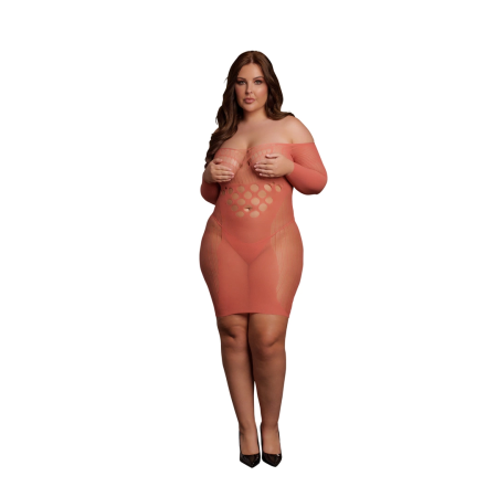 Leg Avenue Queen Size Long Sleeve Mesh Mini Dress Black XL-4XL