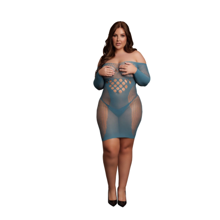 Shots Le Desir Queen Size Long Sleeve Net Mini Dress Black