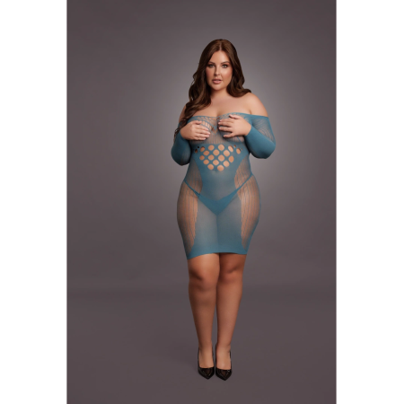 Shots Le Desir Queen Size Long Sleeve Net Mini Dress Black